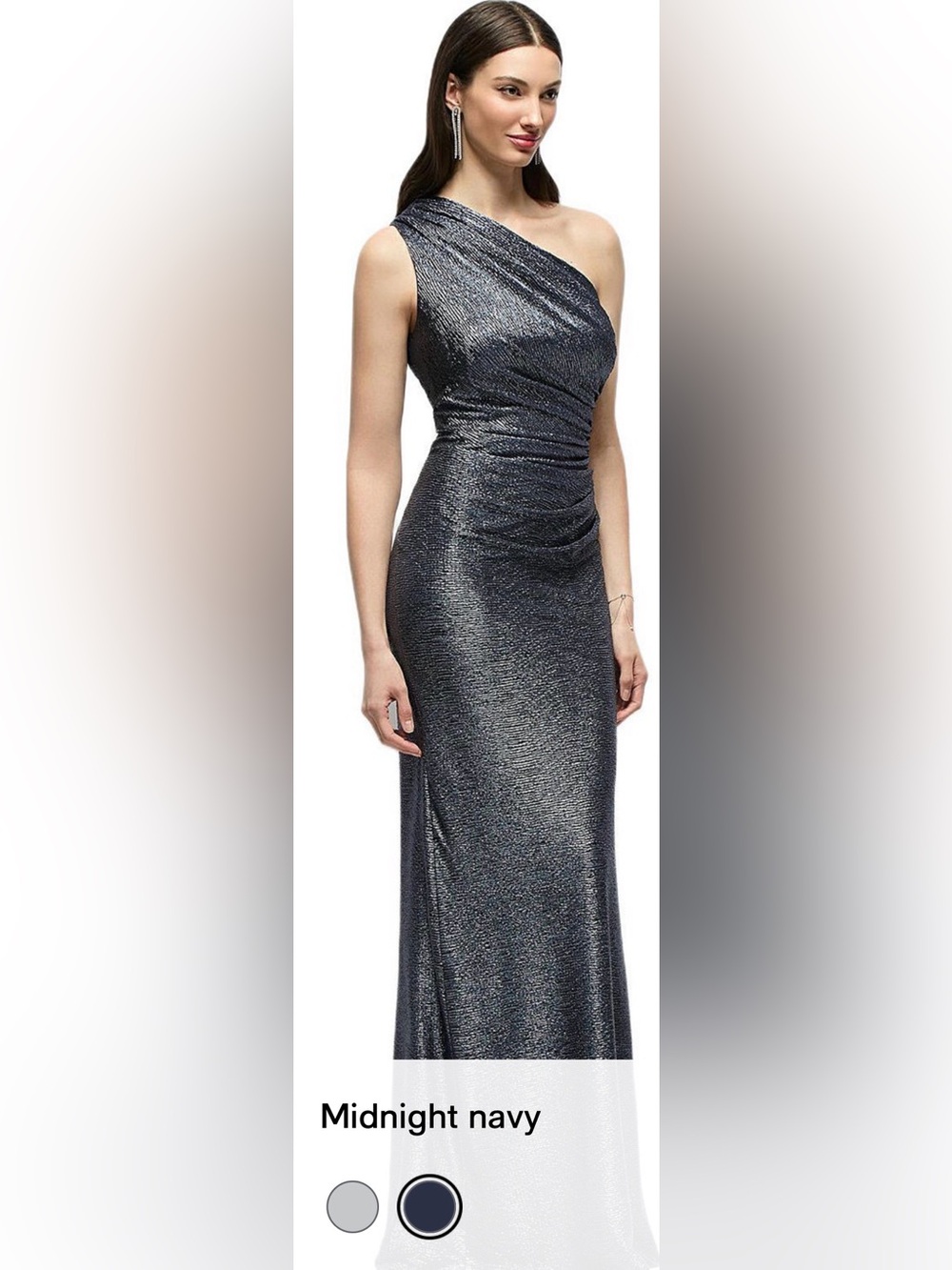 Women's One-Shoulder Soho Metallic Ruched Waist Gown NWOT